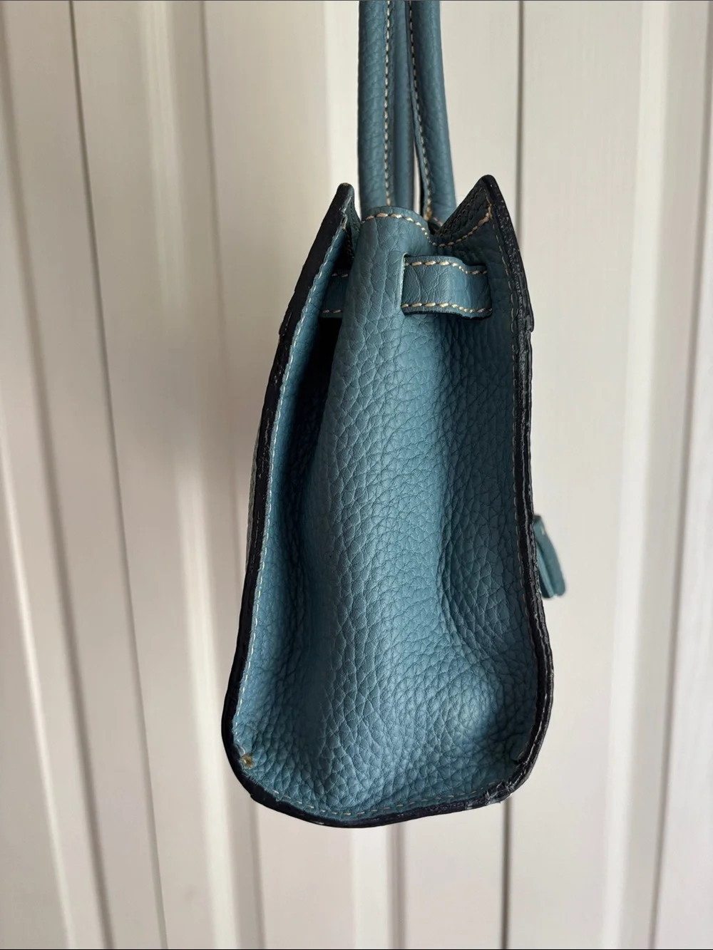 Dooney & Bourke Blue Pebbled Leather Mini Tassel Handbag Purse